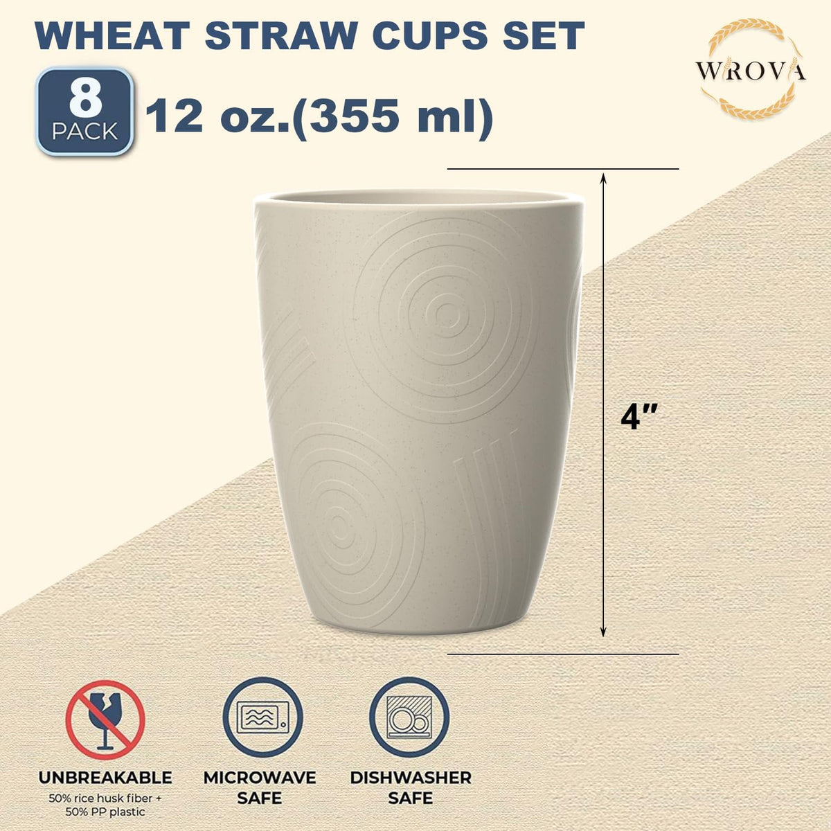 Wrova set of 8 black reusable wheat straw cups, 20 oz, stackable - view 35