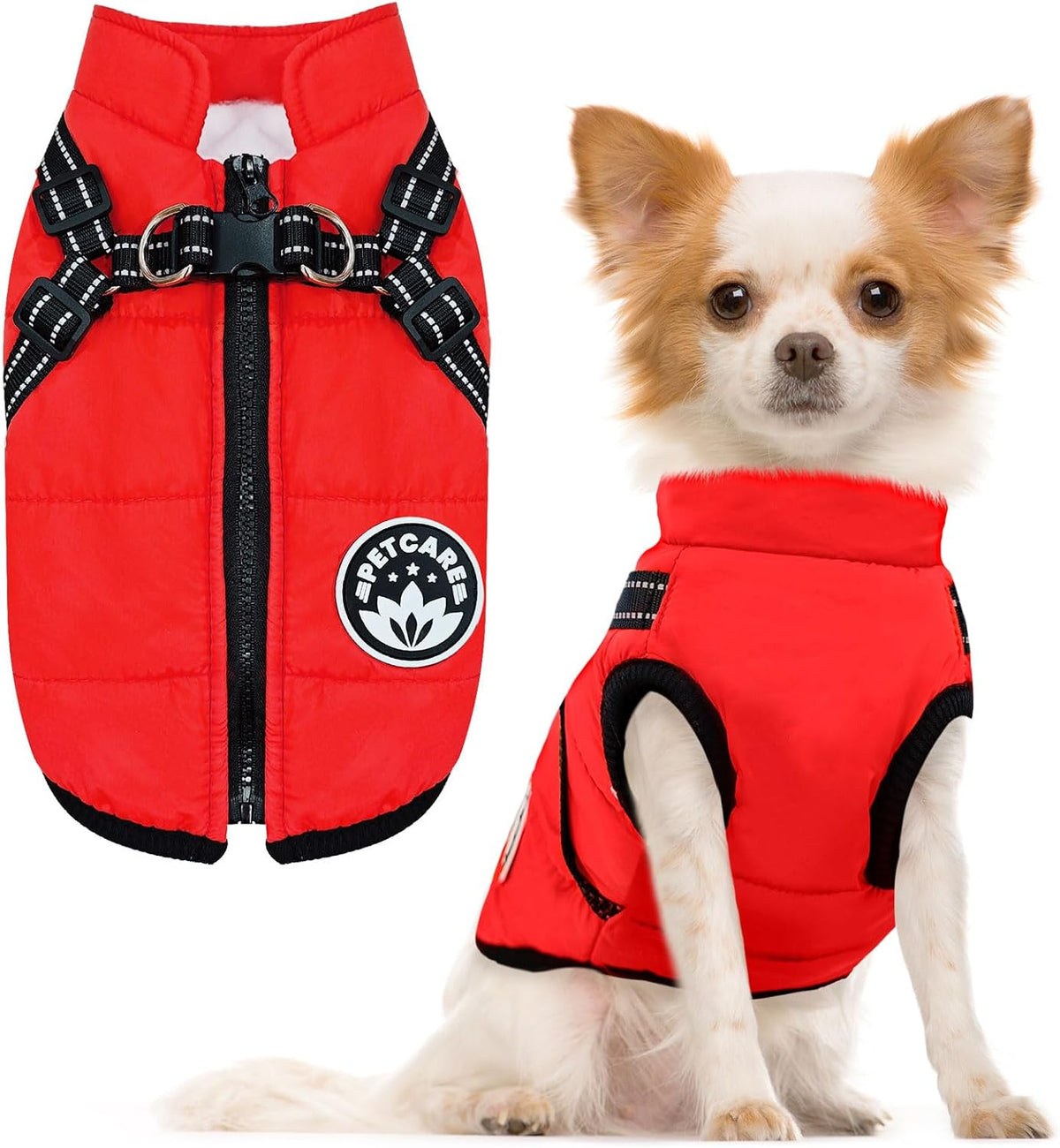 Winter Dog Coat with Harness Built in Waterproof Dog Jackets Warm Pet - Red / L(Suggest 8-11 lbs)