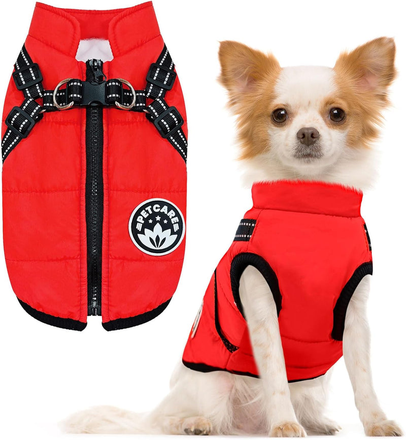 Winter Dog Coat with Harness Built in Waterproof Dog Jackets Warm Pet - Red / L(Suggest 8-11 lbs)