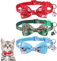 Halloween Cat Collar Breakaway with Bowtie and Bells - Xmas Color