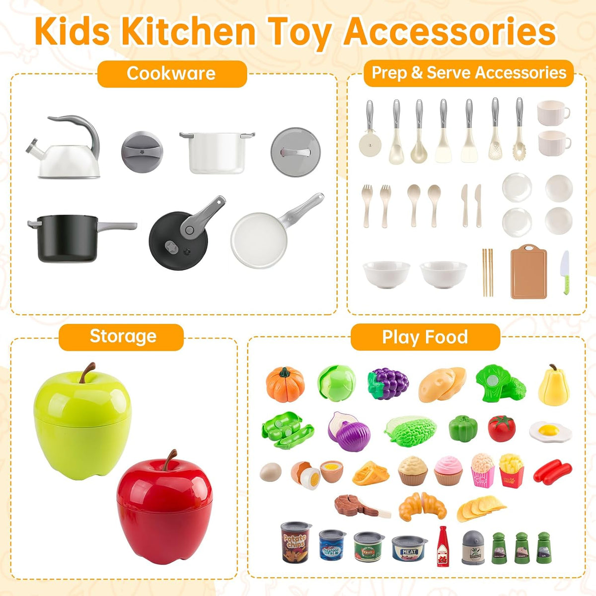 130Pcs Kitchen Playset, Toddler Pretend Cooking Play Pots, Pans - White / 100 Pcs - image 3