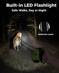 Retractable Dog Leash with Light, 360° Tangle-Free - Green with LED light / Medium-16.4ft - image 3
