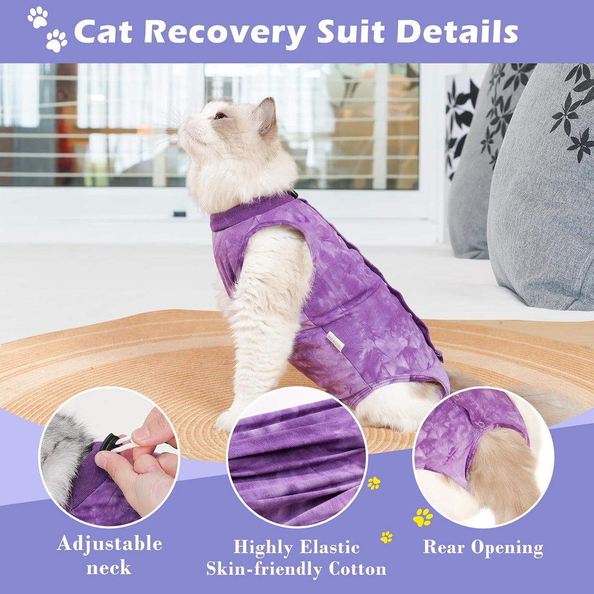 2-pack cat surgery recovery suit for female cats with adjustable neck - view 3