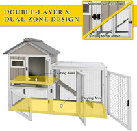 94''L Rabbit Hutch Outdoor Chicken Coop with Run, Wooden Indoor 2 Story Bunny House with Waterproof Roof, Pull Out Tray, Guinea Pig Rabbit Duck Cage for Small to Medium Animals and Pet Lover, Gray