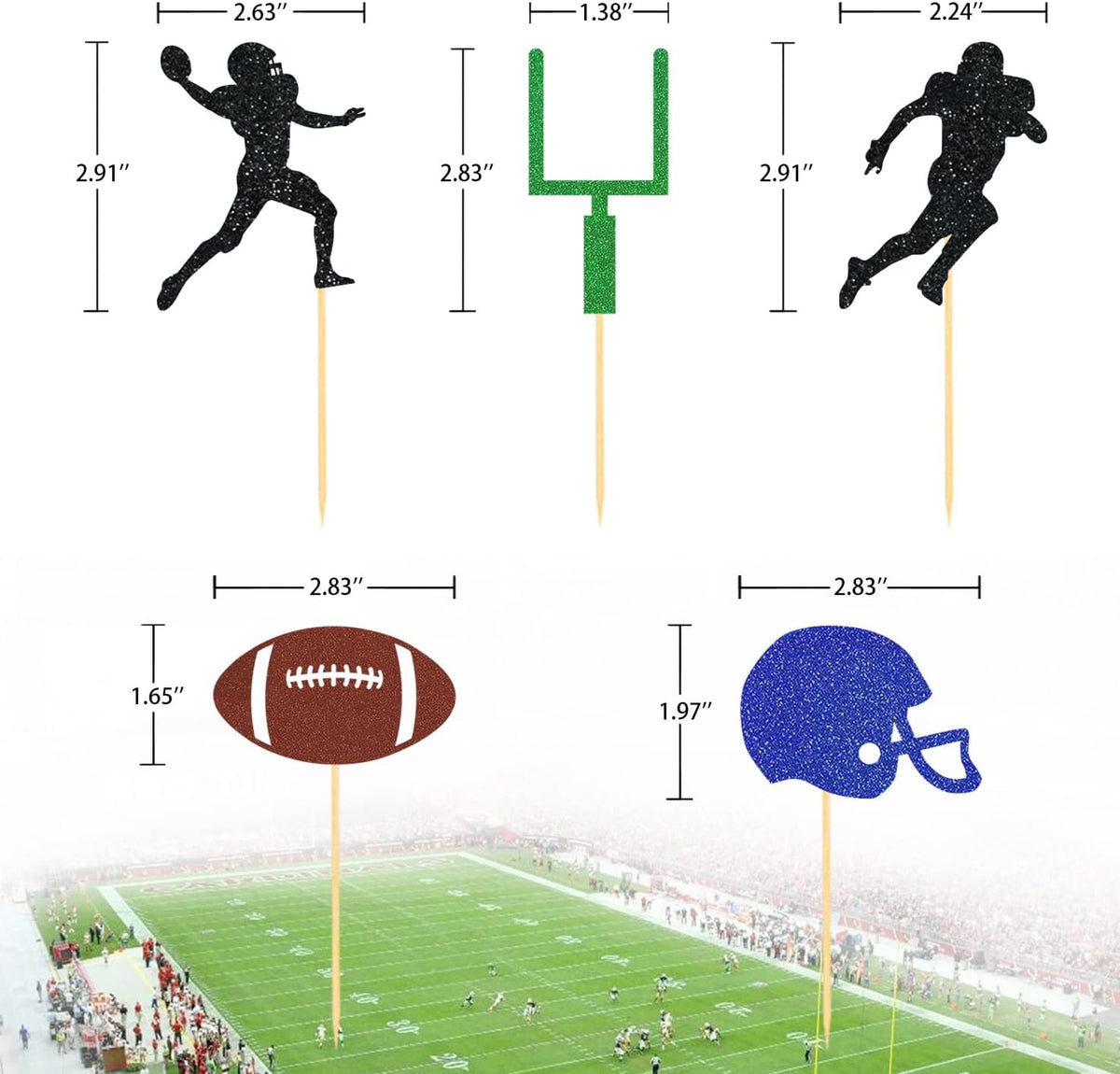 Moitkptt 24 glitter football player cupcake toppers - view 4