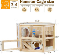 Wooden Hamster Cage 3 Tier Small Animal Cage,Large Syrian Hamster House with Openable Top and Acrylic Sheets 11-Piece Set (30" L x 20" W x 20" H)