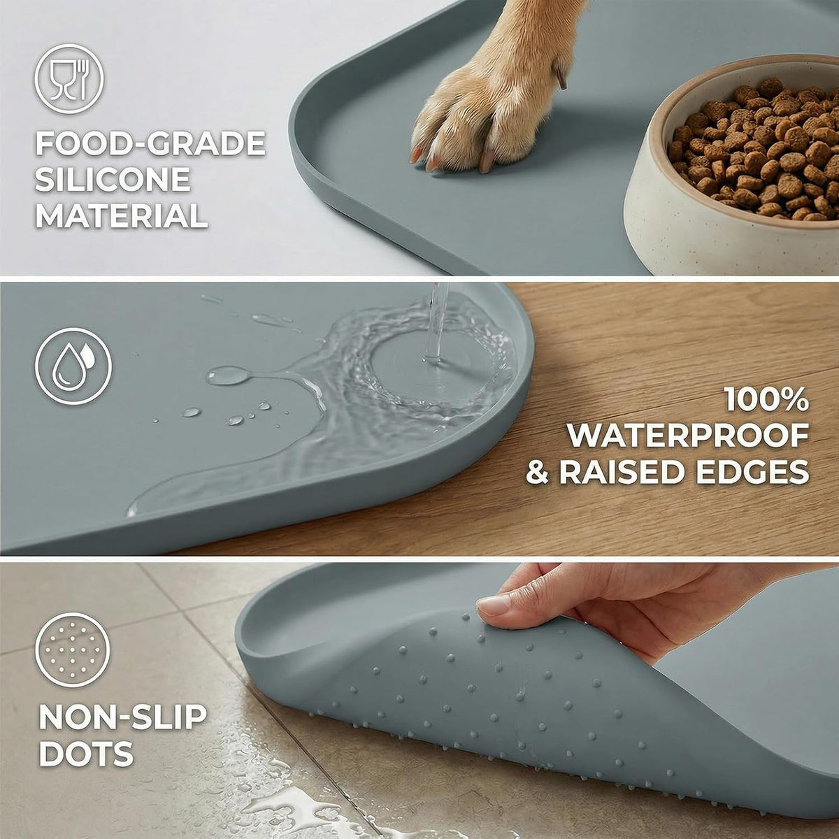 Non-Slip Silicone Dog Food Mat for Food and Water - 60 x 40 cm / Grey - image 4