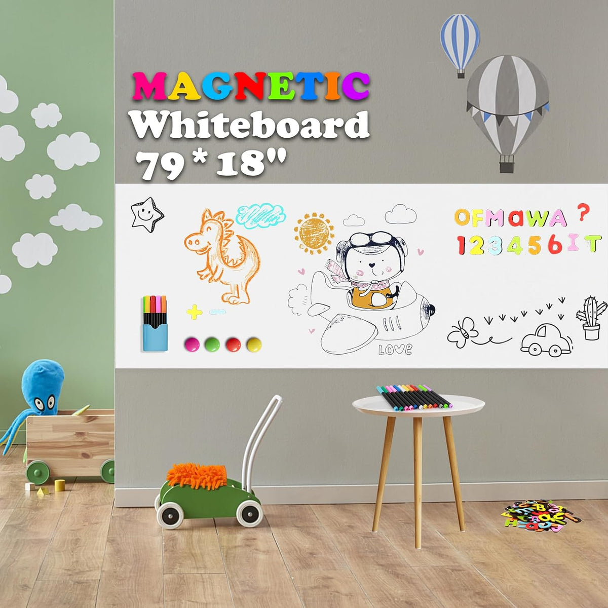 Magnetic Whiteboard Contact Paper - White 1pc / 79"W x 18"H