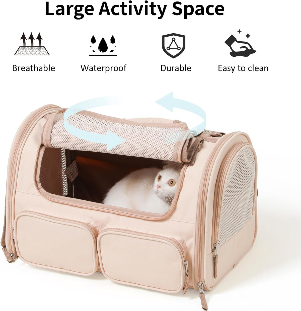 FUKUMARU Cat Carrier, Airline Approved Dog Carrier with Rollable Cover – Essentials for Cats - Pink - image 2