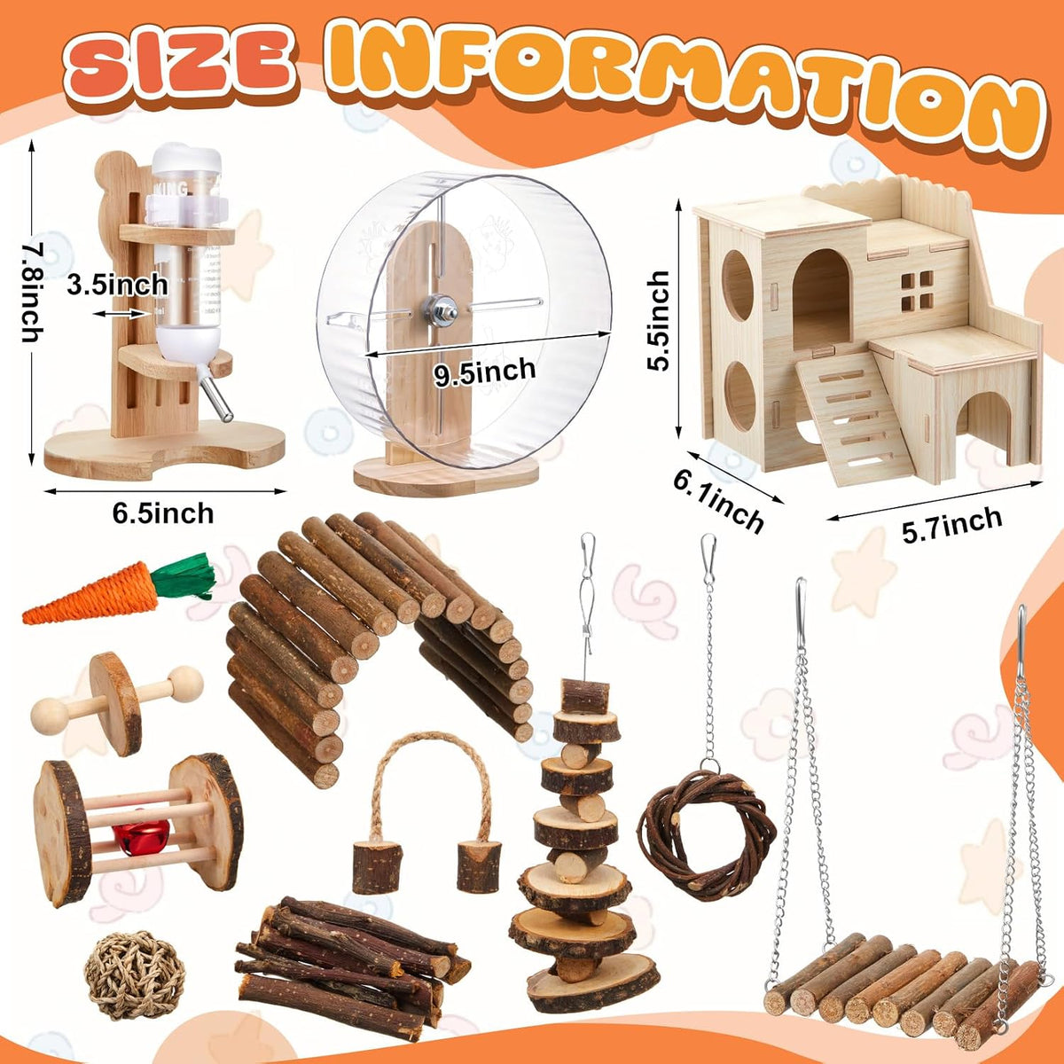 18 Pcs Hamster Cage Accessories Set with Hamster Wheel Maze House – Essentials for Small Pets - Mixed Play Style - image 4