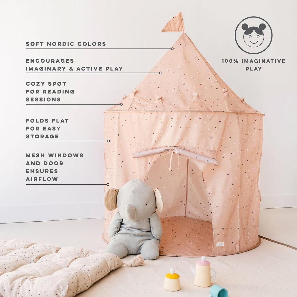 3 Sprouts Kids Play Tent for Ages 3 to 10 - Terrazzo Clay - image 4