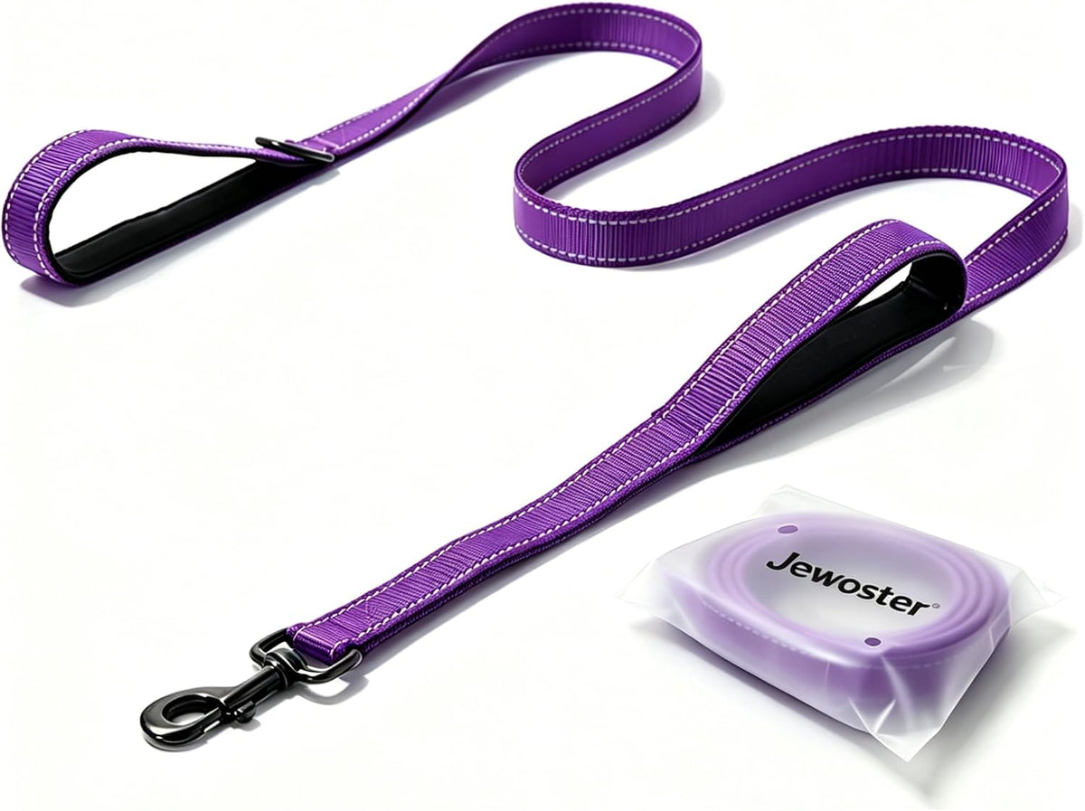 Heavy Duty Dog Leash - 2 Handles by Padded Traffic Handle for Extra Control, 6foot Long - Perfect - 6 ft / Purple