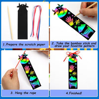 JUNEBRUSHS rainbow scratch art bookmarks with bamboo scratch sticks and colored satin ropes - view 20