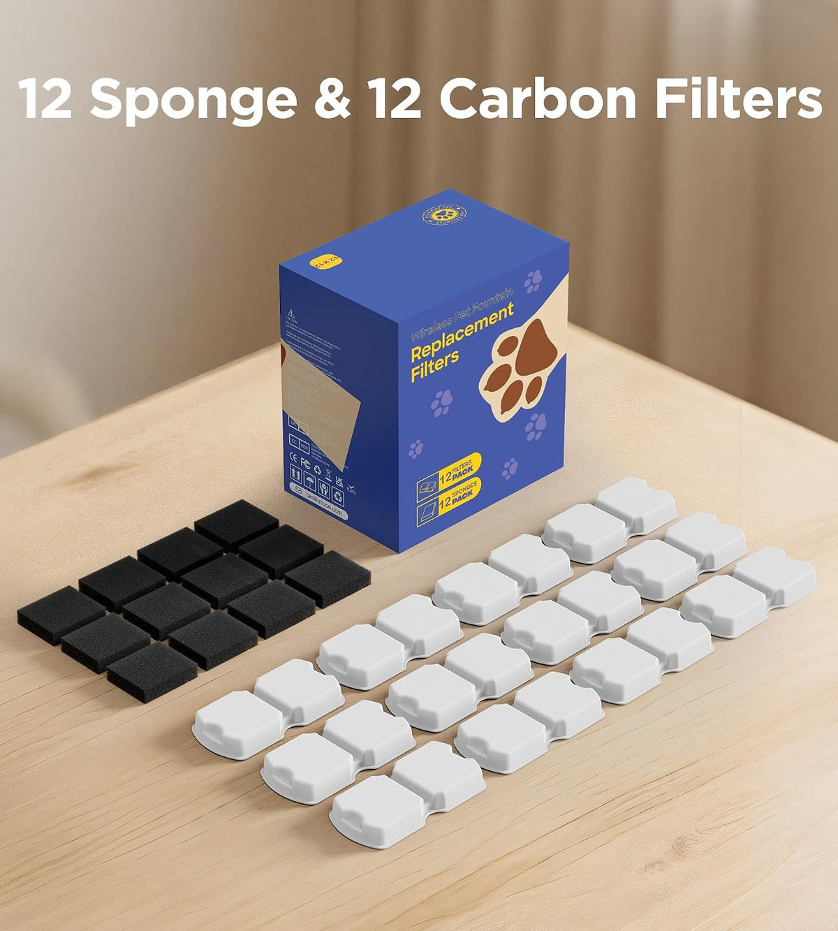 Cat Water Fountain Filter: 12PCS Replacement Filter of 12 Filters - 12 Filters + 12 Sponges - image 3