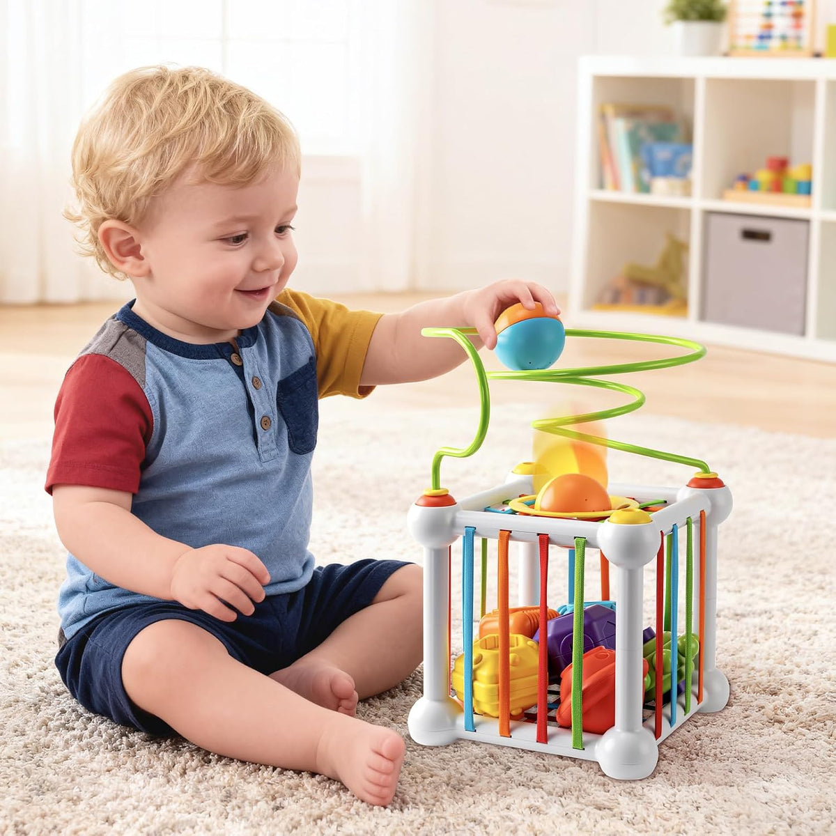 Aprilwolf Montessori Sensory Cube Toy for 1 2 3 Years Old – Fun for Kids & Family - 7.1 inch Track Ball Cube - image 2