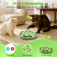 Cat Puzzle Feeder Toy, 3 in 1 Interactive Slow Feeder for Cats, Blue – Essentials for Cats - Green - image 3