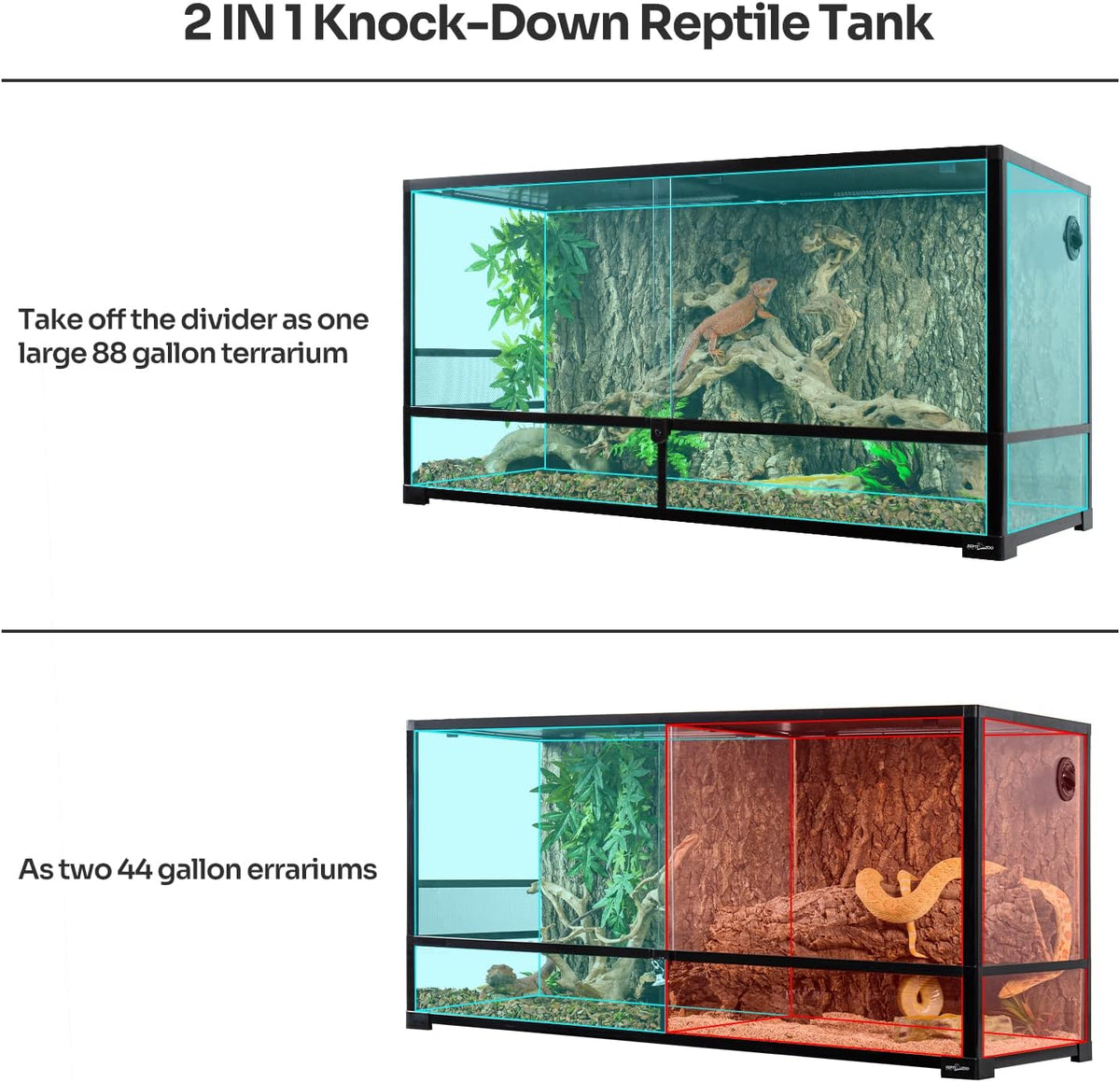 REPTIZOO 84 Gallon Large Reptile Terrarium Extra-Long 60" x 18" x 18" - 48" x 18" x 24" - image 4