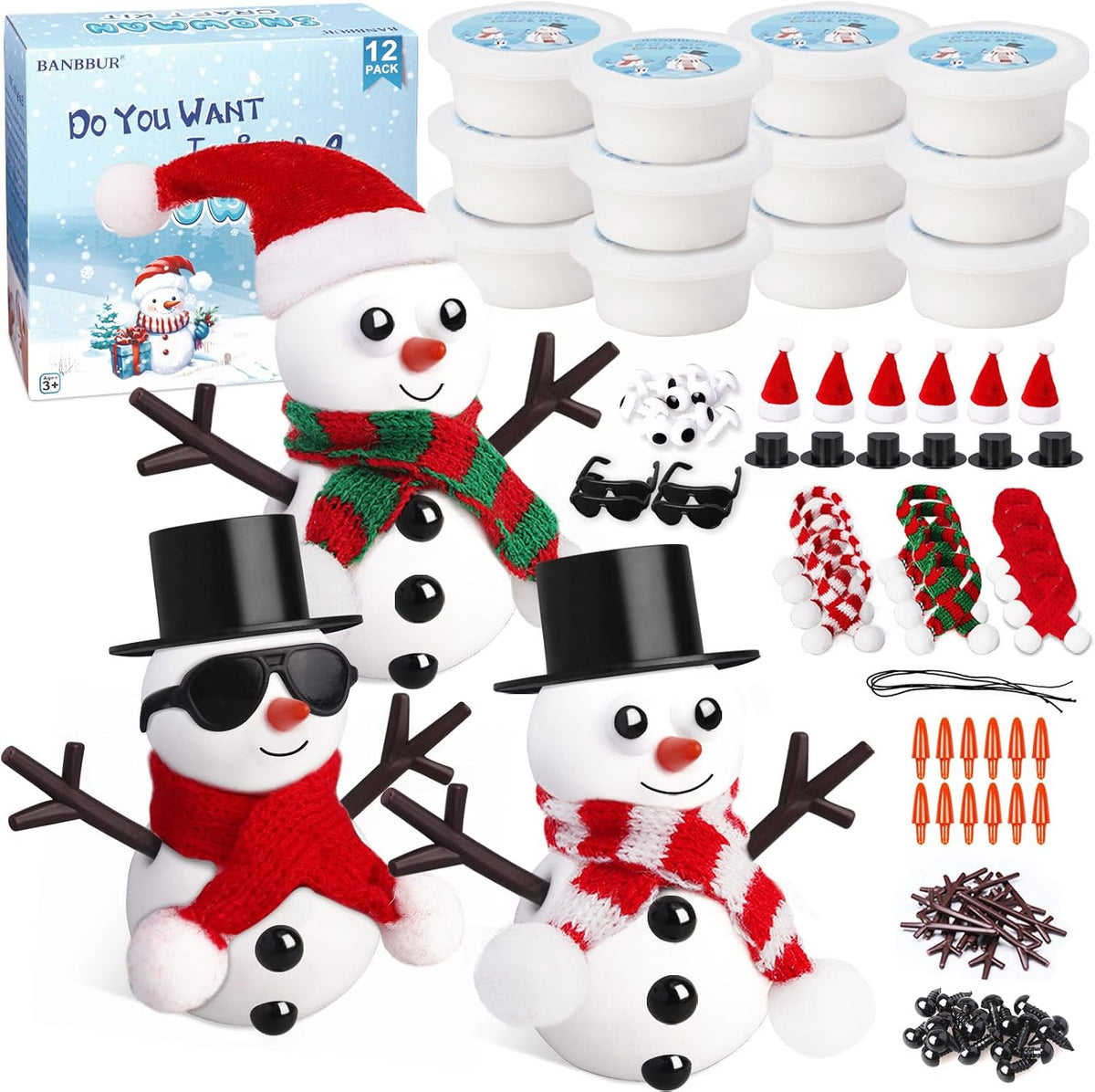 BANBBUR build a snowman clay kit with hats, scarves and carrot noses