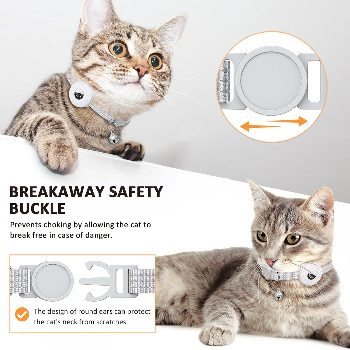 AirTag Cat Collar, Reflective Kitten Collar Breakaway – Essentials for Cats - Gray/Luminous Blue - image 3