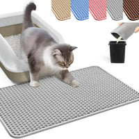 Cat Litter Mat, Honeycomb Double Layer Litter Trapping Mat – Daily Care for Cats - Light Gray / 45x26 Inches