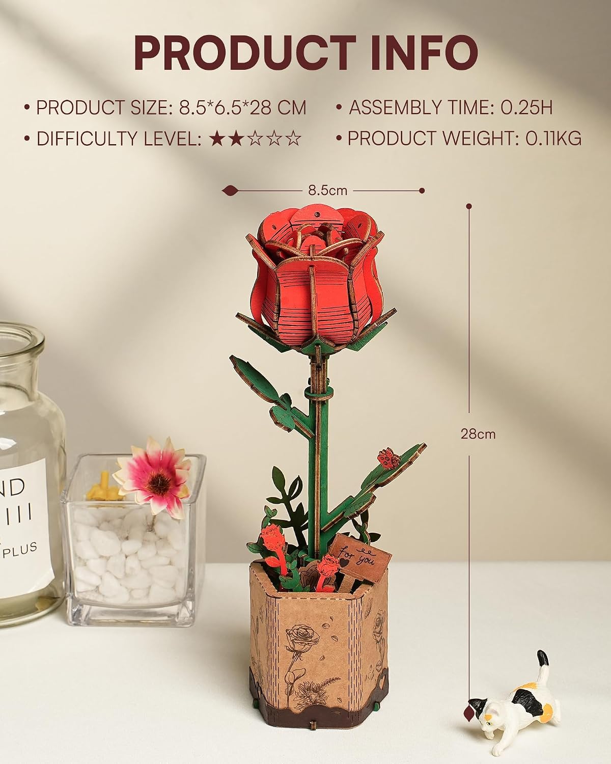 Wowood 3D wooden pink lily flower puzzle assembled model - view 33