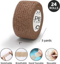 OK TAPE Self Adherent Cohesive Bandages Wrap - 24Packs, 1" x 5 Yards, Non-Woven Self Adhesive Bandage Wrap for Thumb, Finger, Wrist, Ankle, Vet Wrap Bandages Tape (Mixed Colors)