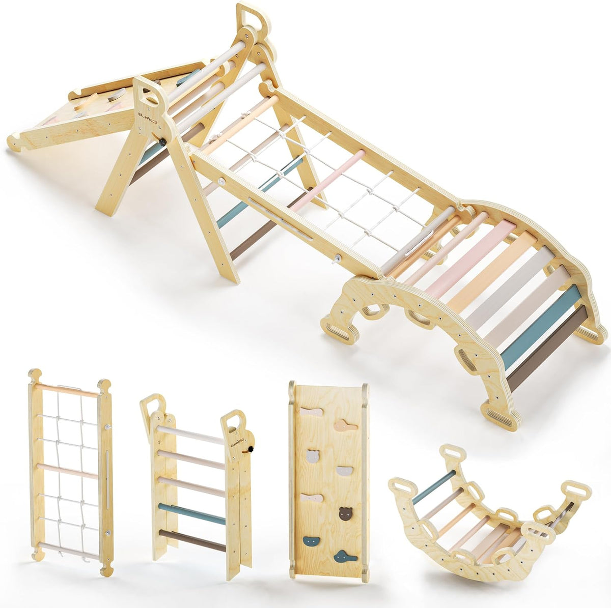 BlueWood 10-in-1 Pikler Triangle Set - Mauve Pink / Classic