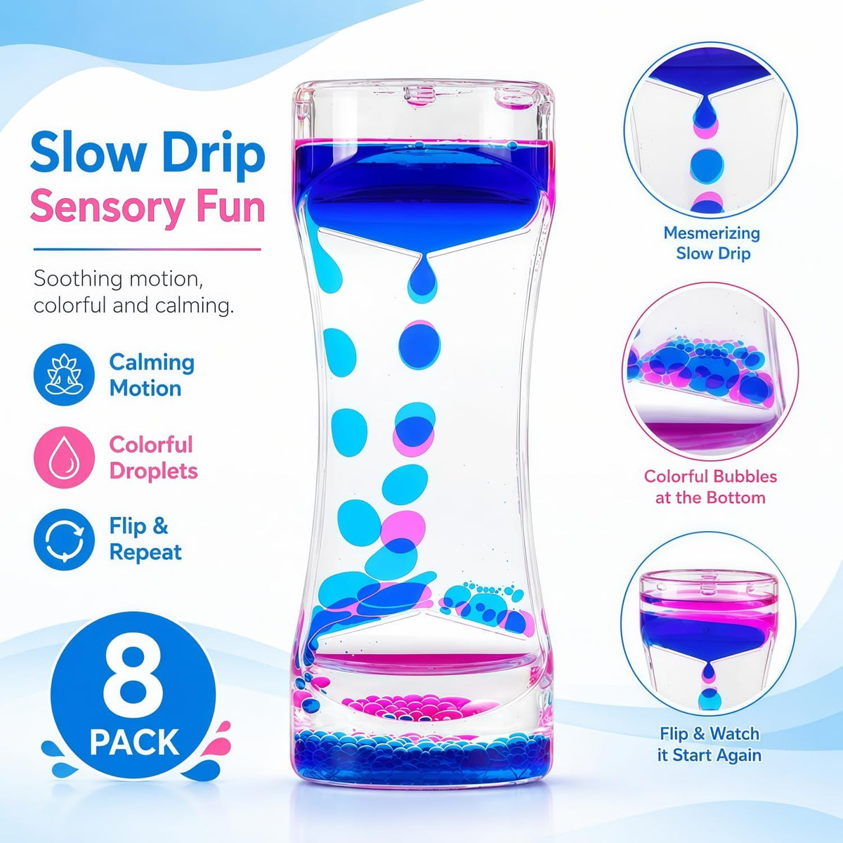 Oneshow 3 Pack Liquid Motion Bubbler Oil Hourglass Sensory Toys - Rainbow 8 Pack - image 3