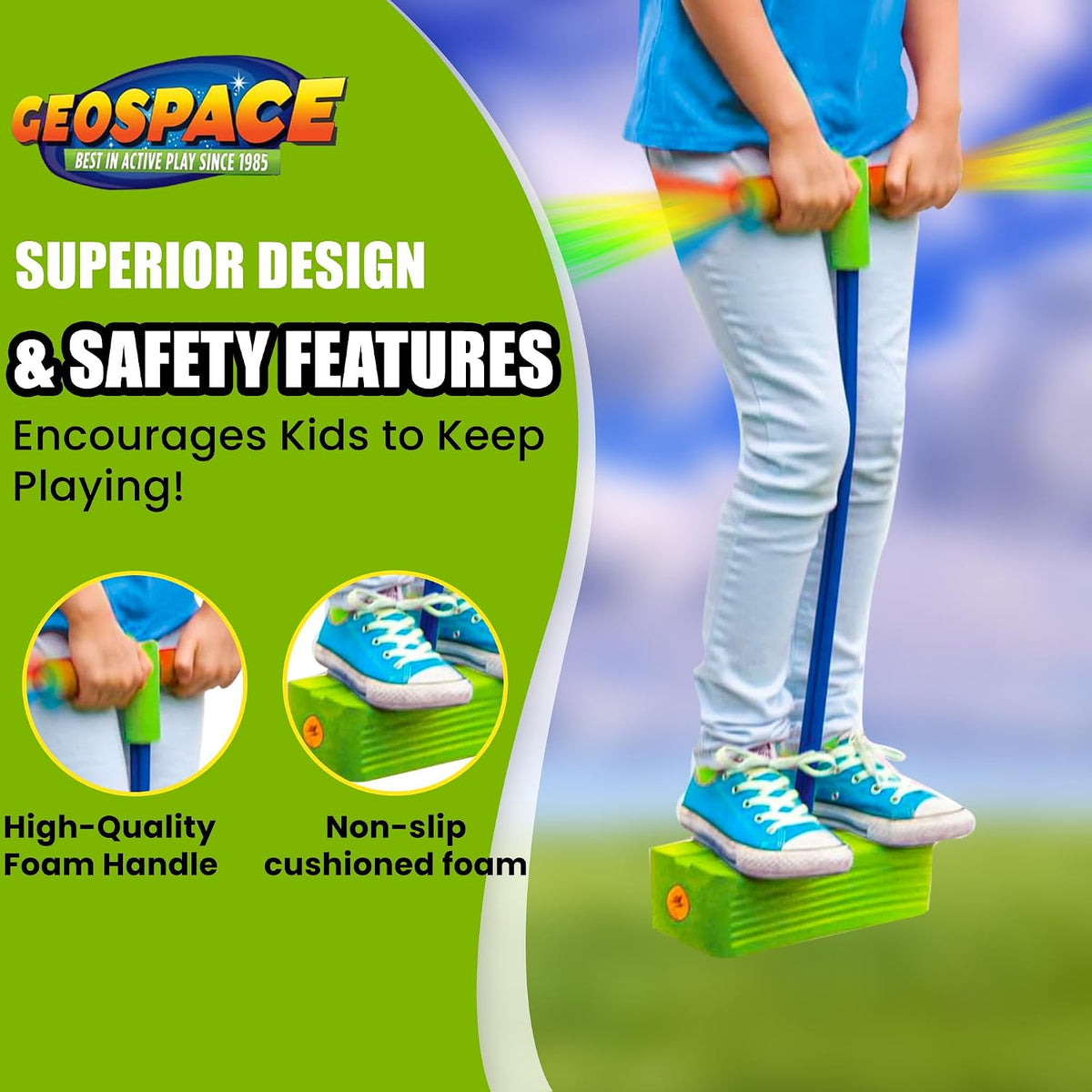 Jumparoo Deluxe Bungee Boing Foam Bouncing Toy, The Squeakiest - Green With Led Lights - image 2