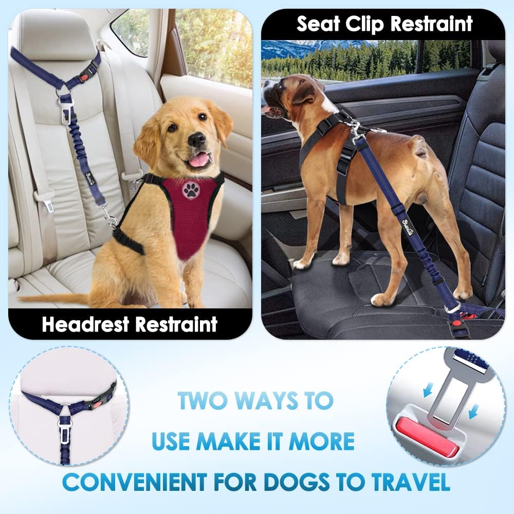 SlowTon Dog Seat Belt for Car - F.Blue / Medium/Large (Headrest + Clip) - image 2