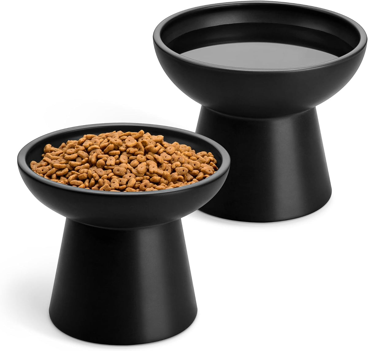 vancasso 2-Pack 6.2" Wide Elevated Cat Bowls - Black / Food & Water Bowl Set