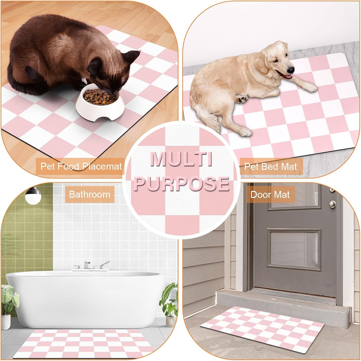 Cat Food Mat, 12"x 20" Cat Dog Mats for Food and Water Bowl - 17"L x 28"W / Pink & White - image 3