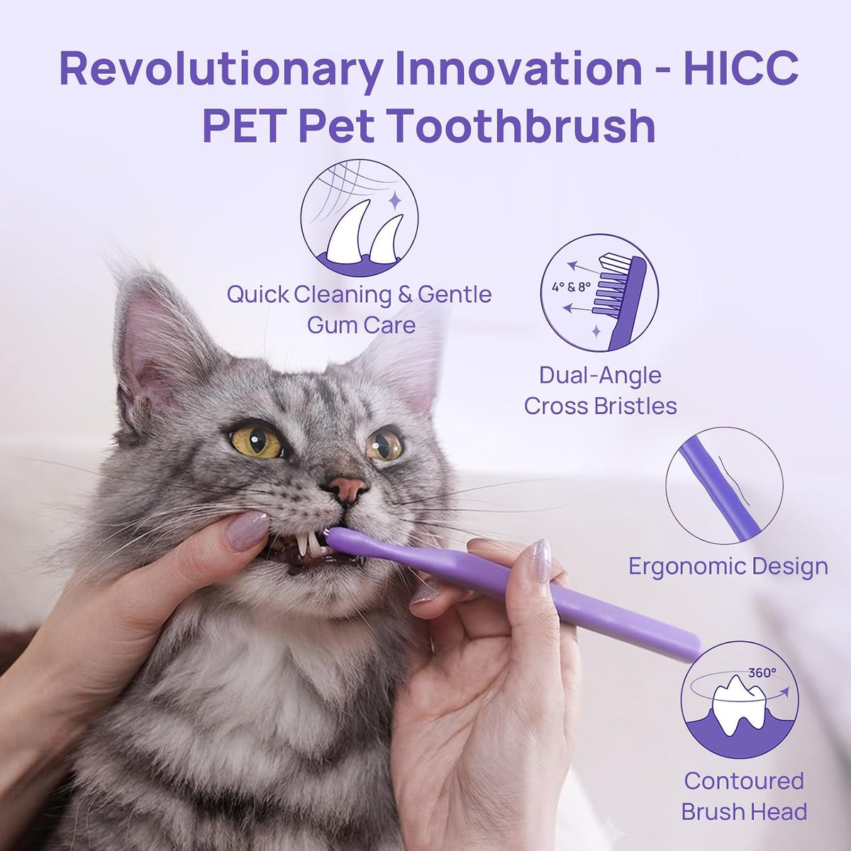 HICC PET single-head toothbrush for cats and small dogs with angled head - view 2