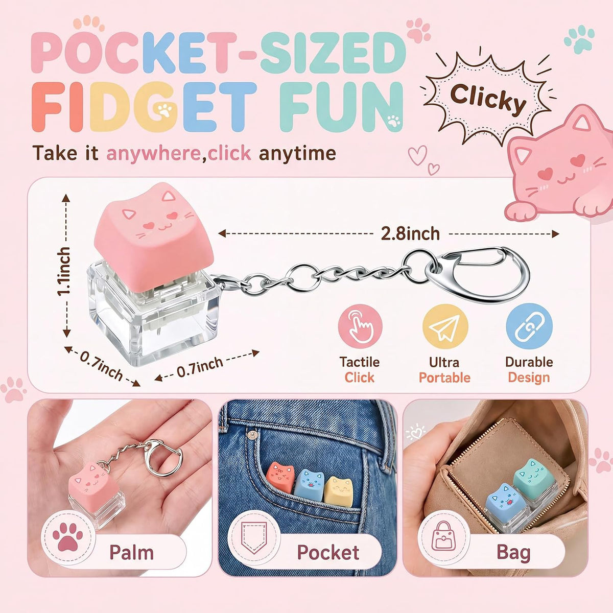6 Pcs Keyboard Fidget Toy Keyboard Fidget Keychain - Pastel / Cat / 6 - image 2