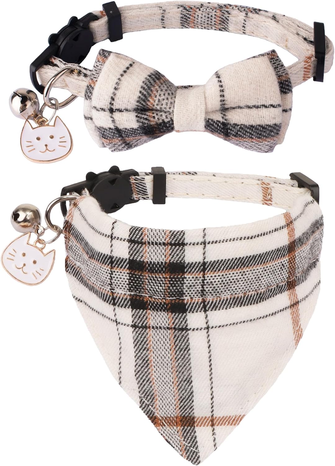 Fall Cat Collar with Bowtie - 7.5"- 10.5" / Beige