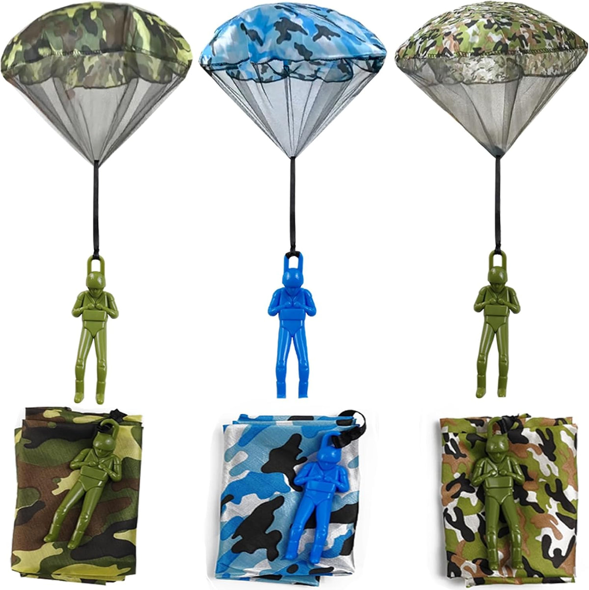 ROYHOO 6-pack camo parachute army men toys with open canopies