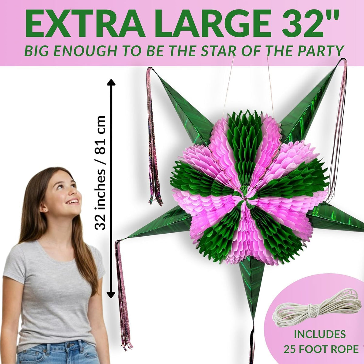 Mexican Piñata, Christmas Pinata - Pink & Green 32" - image 2