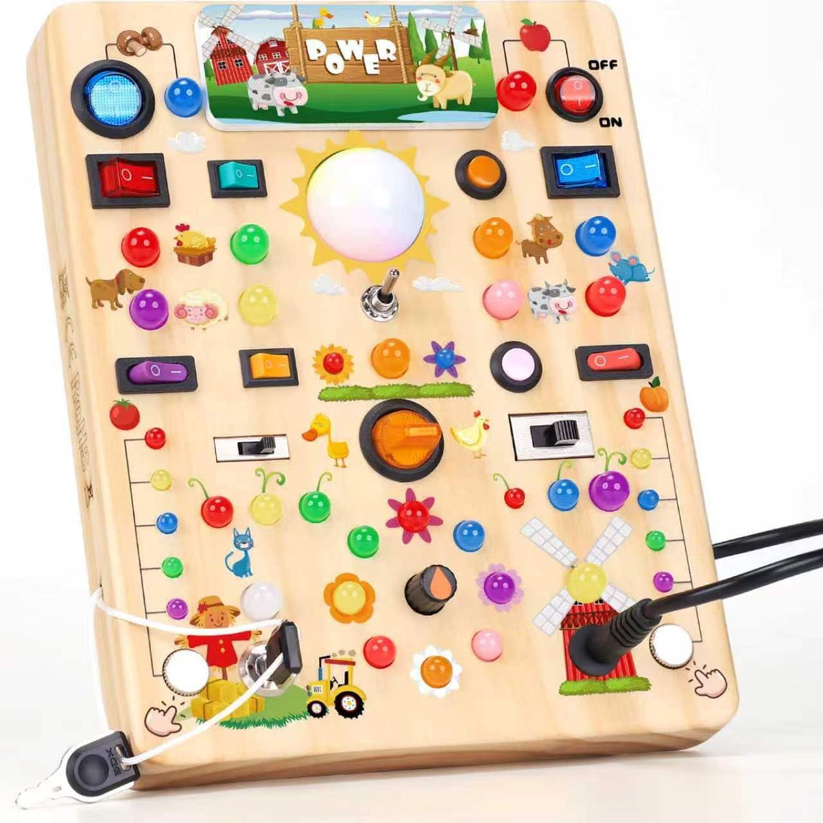 RichBoy Busy Boards, Lights Switch-Style, Wooden - Farm 7.8" x 6.5"