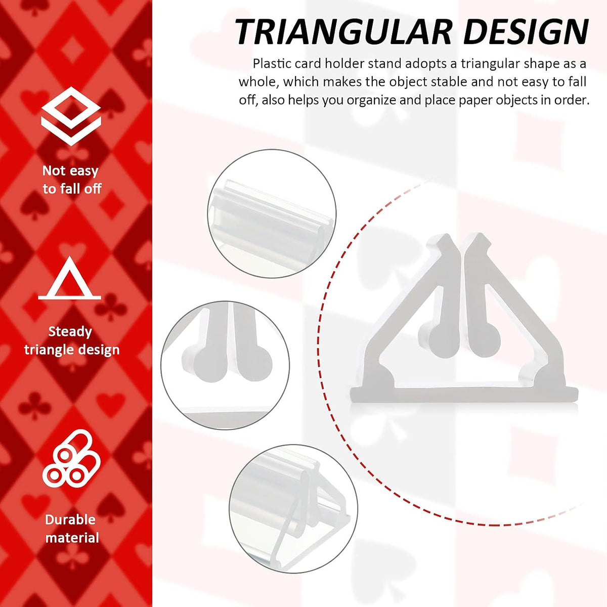 Maitys 24 clear plastic triangle board game card stands holding cards upright - view 5