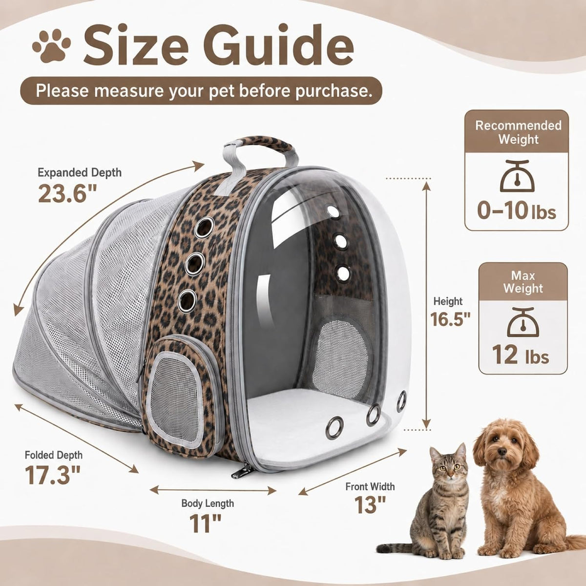 Expandable Cat Carrier Backpack with Bubble Window - Leopard Print - image 2