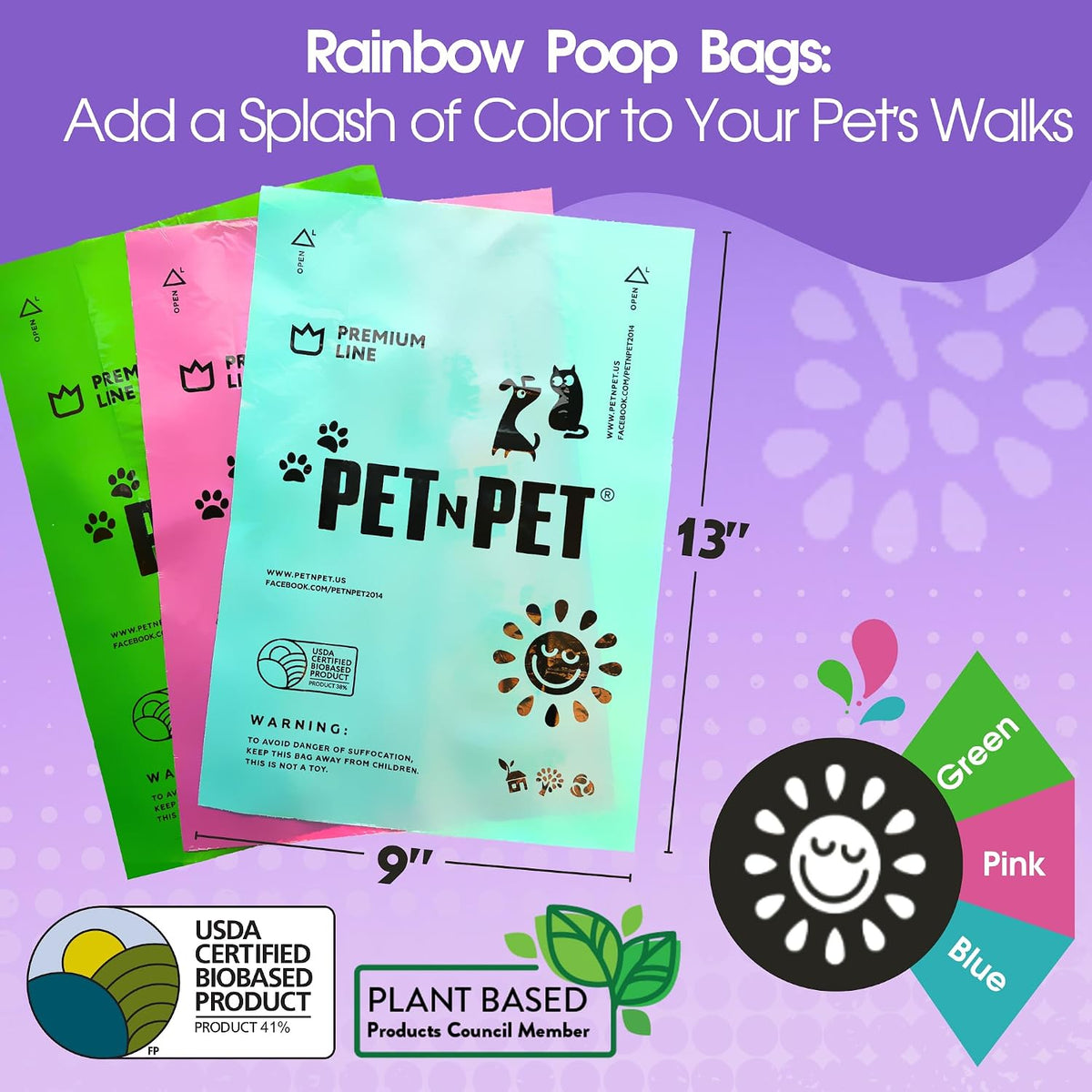Pet N Pet Dog Poop Bags Rolls, Lavender Scented, Colorful - 270 Count (Pack of 1) / Lavender-scented - image 2
