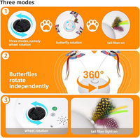 Cat Toy 3in1 Automatic Interactive Wand Toy for Indoor Cats,Moving Butterfly&Glowing Feathers Speedy Tail,Rechargeable Cat Enrichment Toys for Kittens