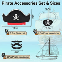 Halatool pirate party hat set with 6 felt hats, 6 skull eyepatches and 6 fake mustaches - view 12