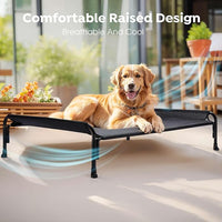 Veehoo Outdoor Elevated Dog Bed, Raised Dog Cot for Small Medium Dogs, Cooling Washable Waterproof Pet Hammock Beds with Slope Headrest, Breathable Mesh and Sturdy Frame, M, Black, CWC2204