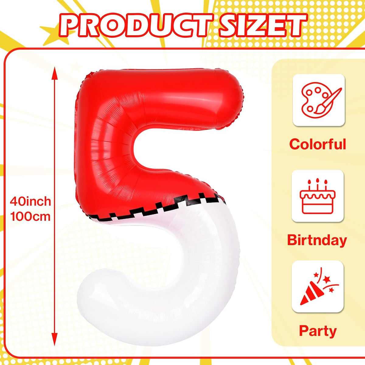 40 Inch Vibrant Spider-Themed Number Foil Balloons - Red+white / 5 - image 2