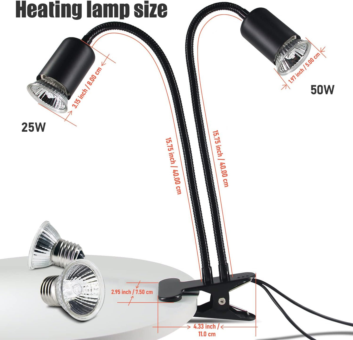 TFNN Reptile Heat Lamp, Double-Head Heat Lamp with Clamp - image 4