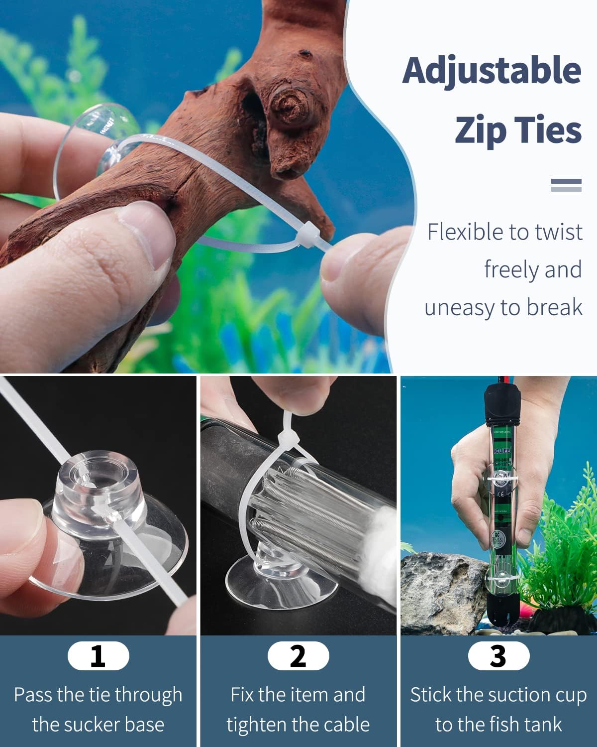 Pawfly 20 Pack Aquarium Suction Cups with Clips and Adjustable Zip - 20 Pack - image 3