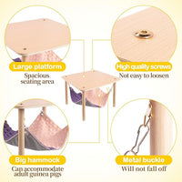 Enlarged Guinea Pig Hammock with Wooden Stand,Small Animal Hanging Bed Large Platform for Guinea Pigs Bunny Ferret Hamster Hiding Sleeping 13L x 13W x 11H in
