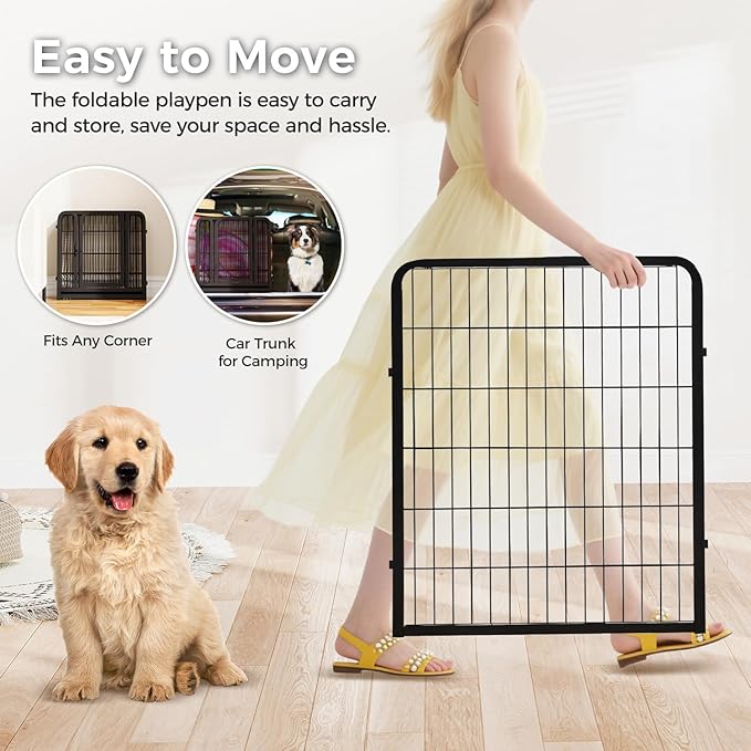 24 Inch 8 Panels Dog Playpen - Metal Pet Exercise Pen for Puppy, Indoor/Outdoor Dog Fence for Yard, Garden, Camping & RV Travel