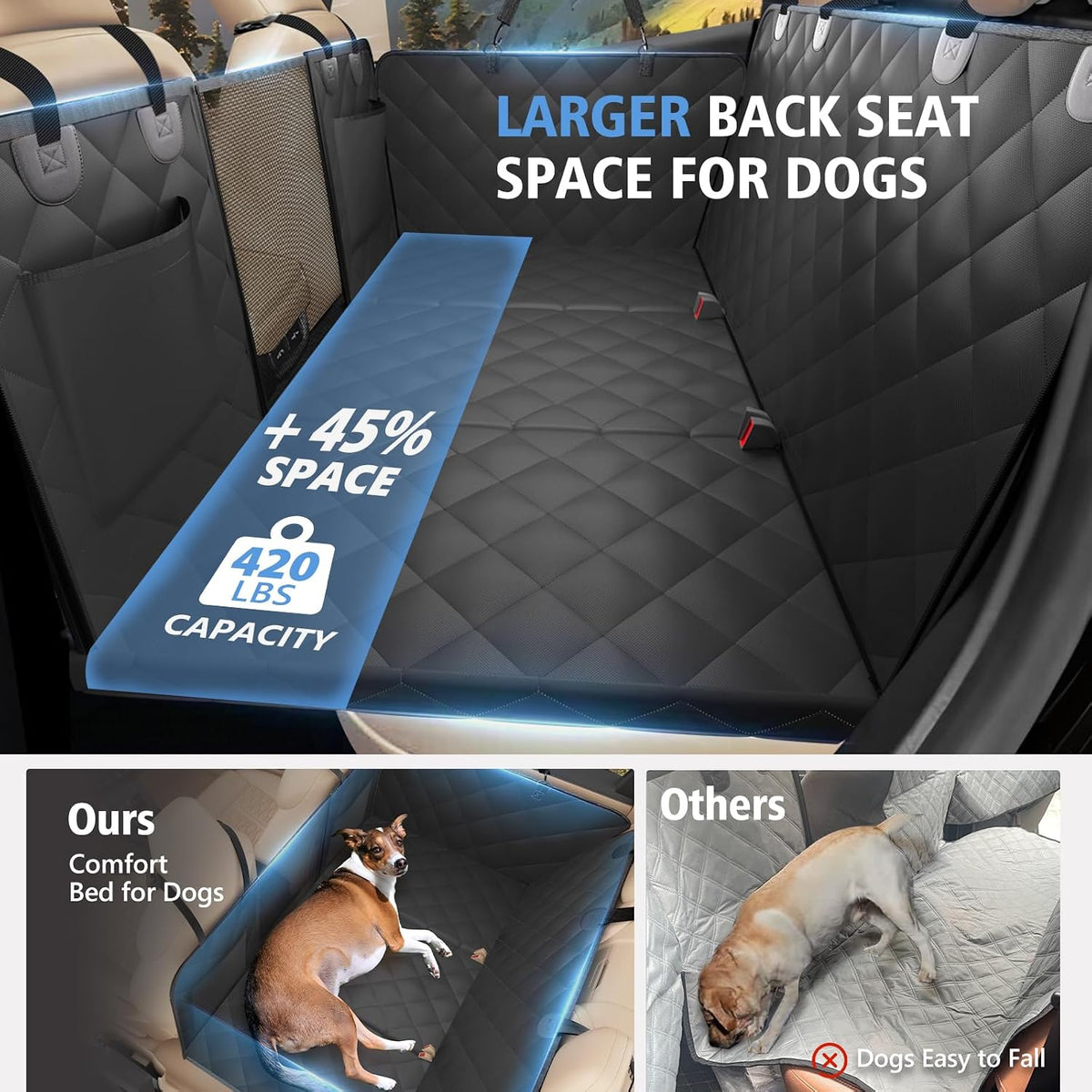 Back Seat Extender for Dogs - L - For Cars / Mid-Size SUV / Double Cab Truck / Black - image 2